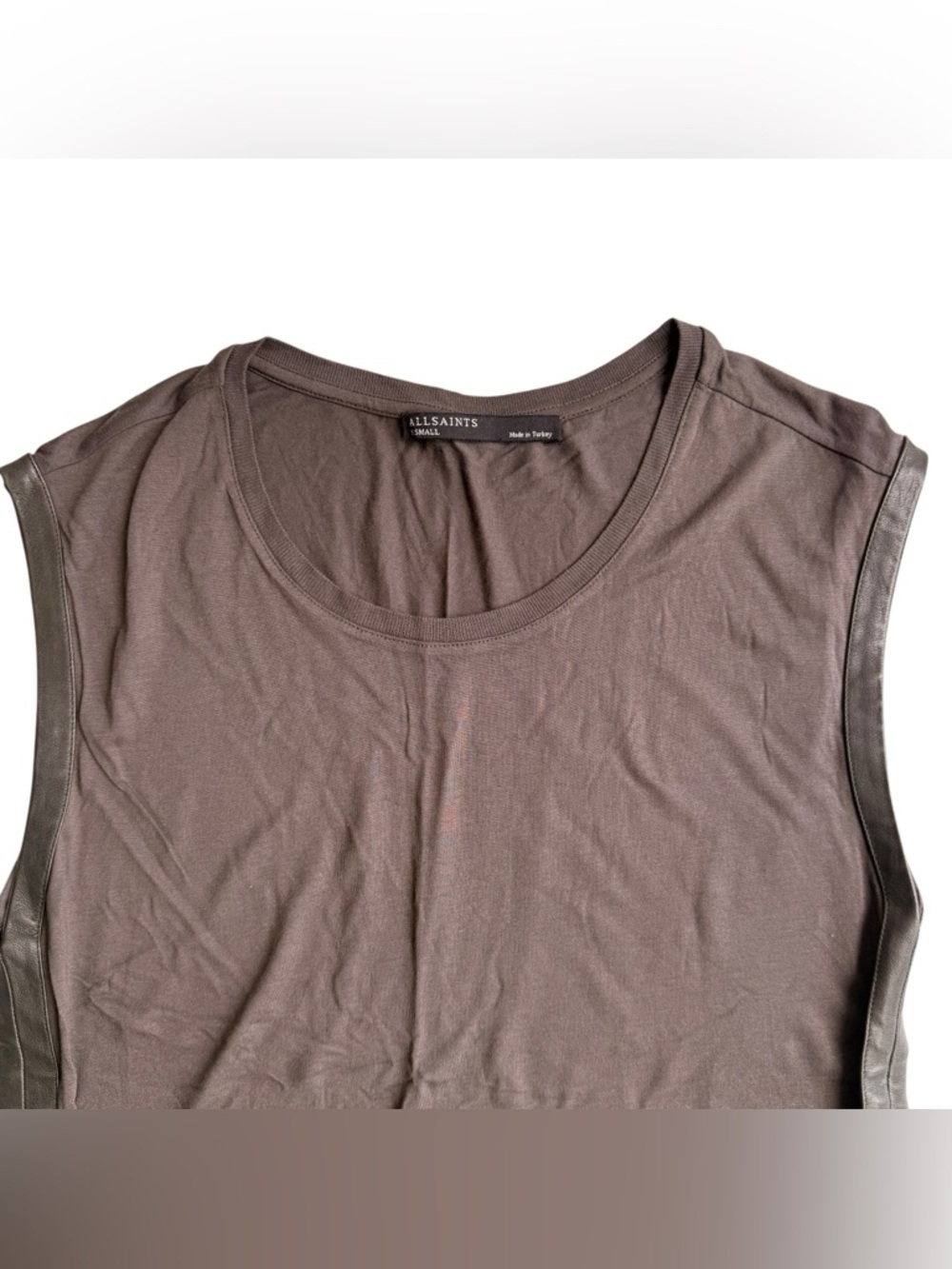 AllSaints Lamb Leather Trim Sleeveless Brown Tank XS - Picture 5 of 7